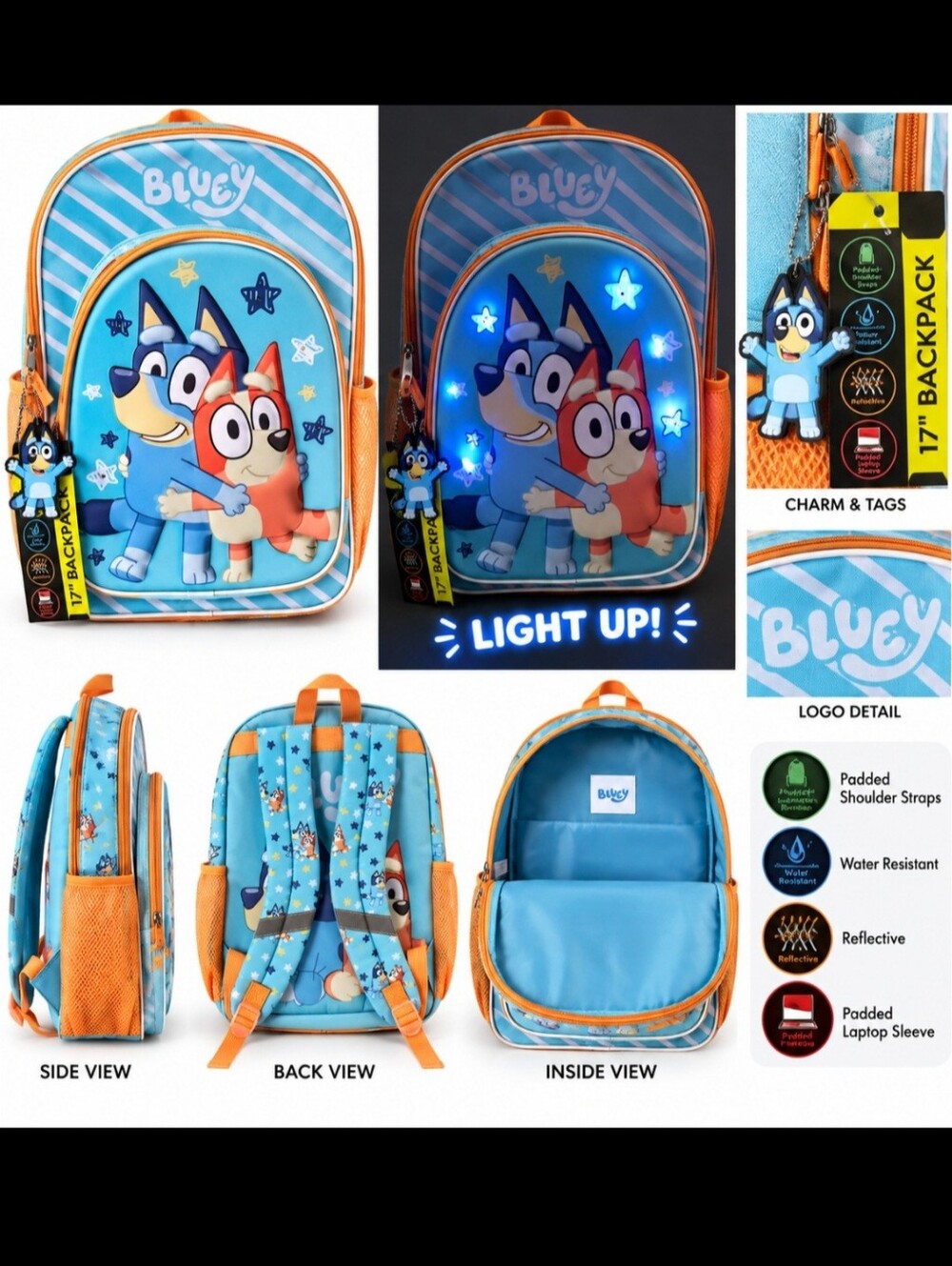 Bluey Kids Light-Up Backpack - Blue & Orange